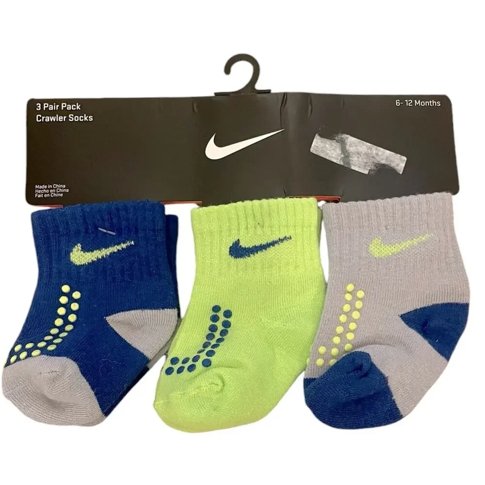 NIKE Set of 3 Pair Boys Infant Crew crawler Socks 6-12 months
